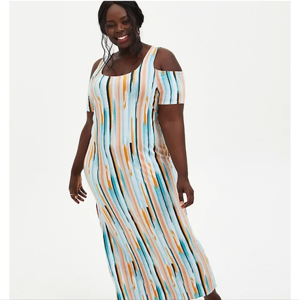 Torrid Cold Shoulder Maxi Dress Mutli Stripe